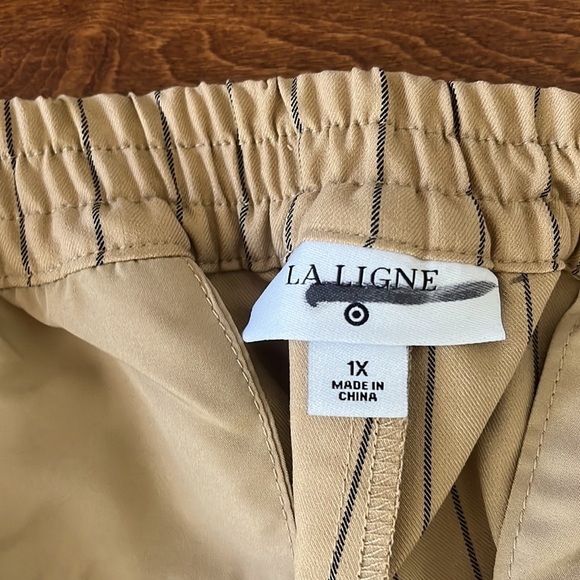 NWOT La Ligne x Target Pants Trousers Side Stripe Wide Leg Tan Black - Picture 15 of 16